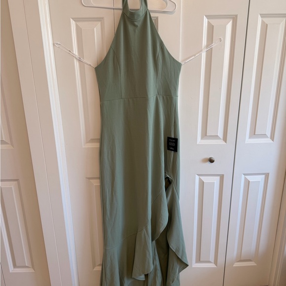 Lulu's Seafoam High-Low Halter Ruffle Dress - Picture 4 of 6